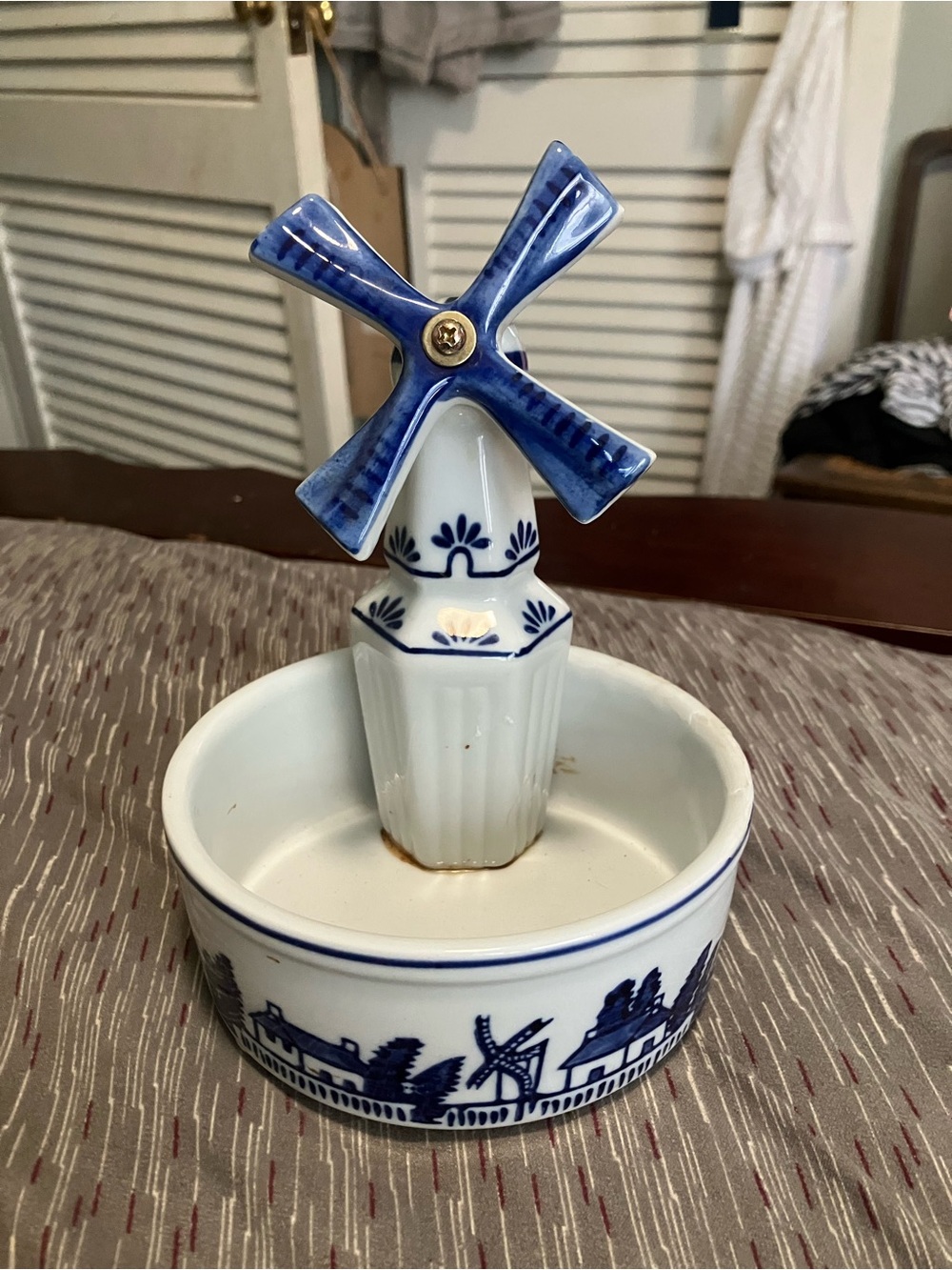 Vintage Delft Flower Pot With Windmill